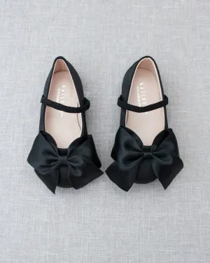 Satin Mary Jane Flats with Front Satin Bow