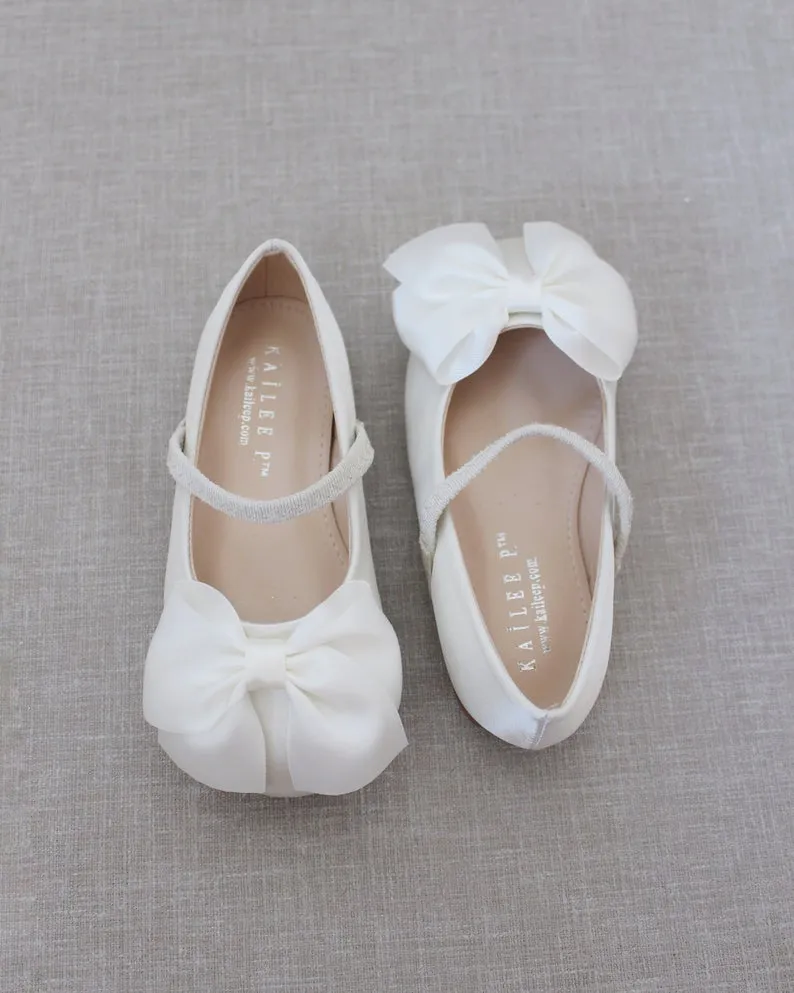 Satin Mary Jane Flats with Front Satin Bow