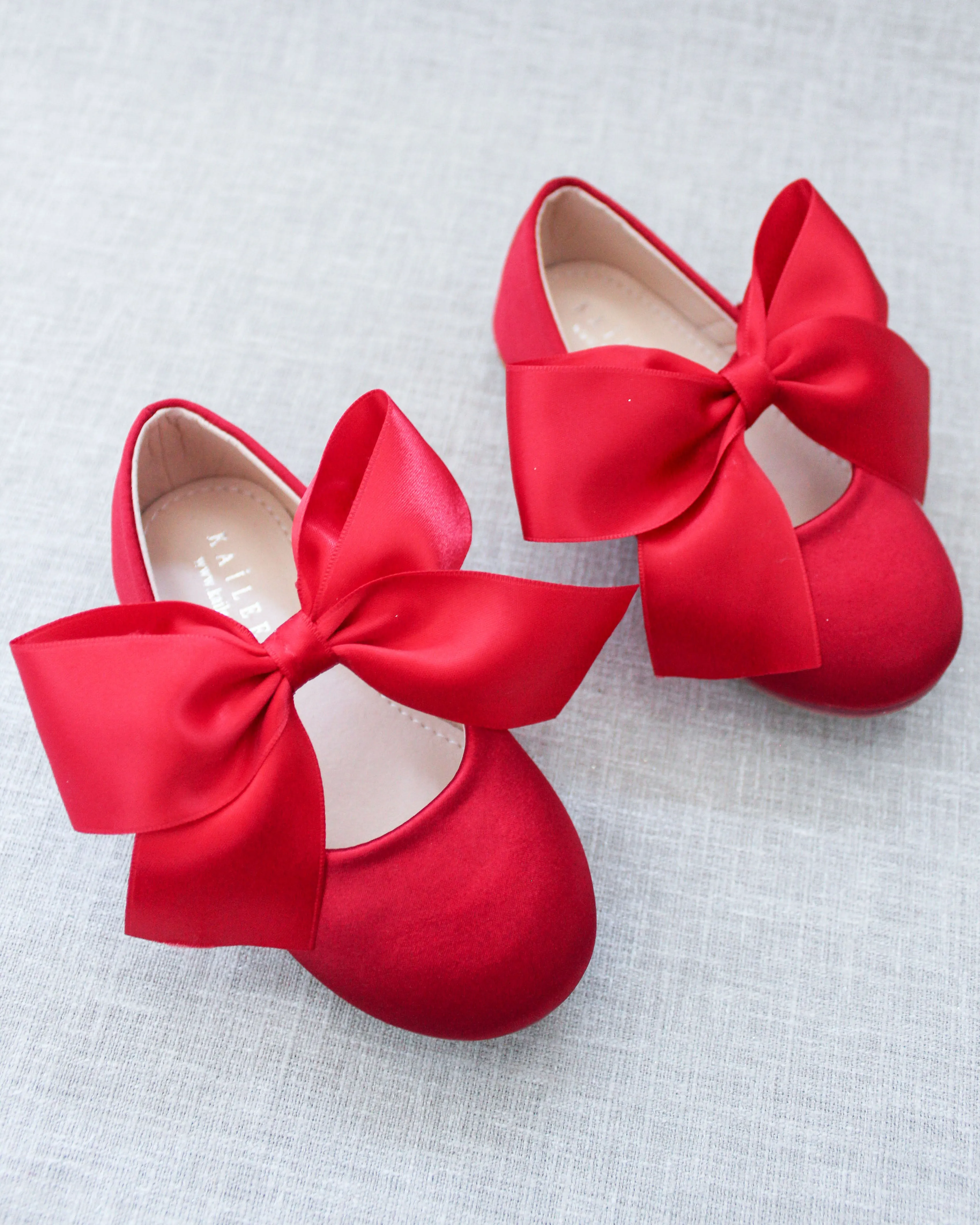 Satin Mary Jane Flats with Satin Bow