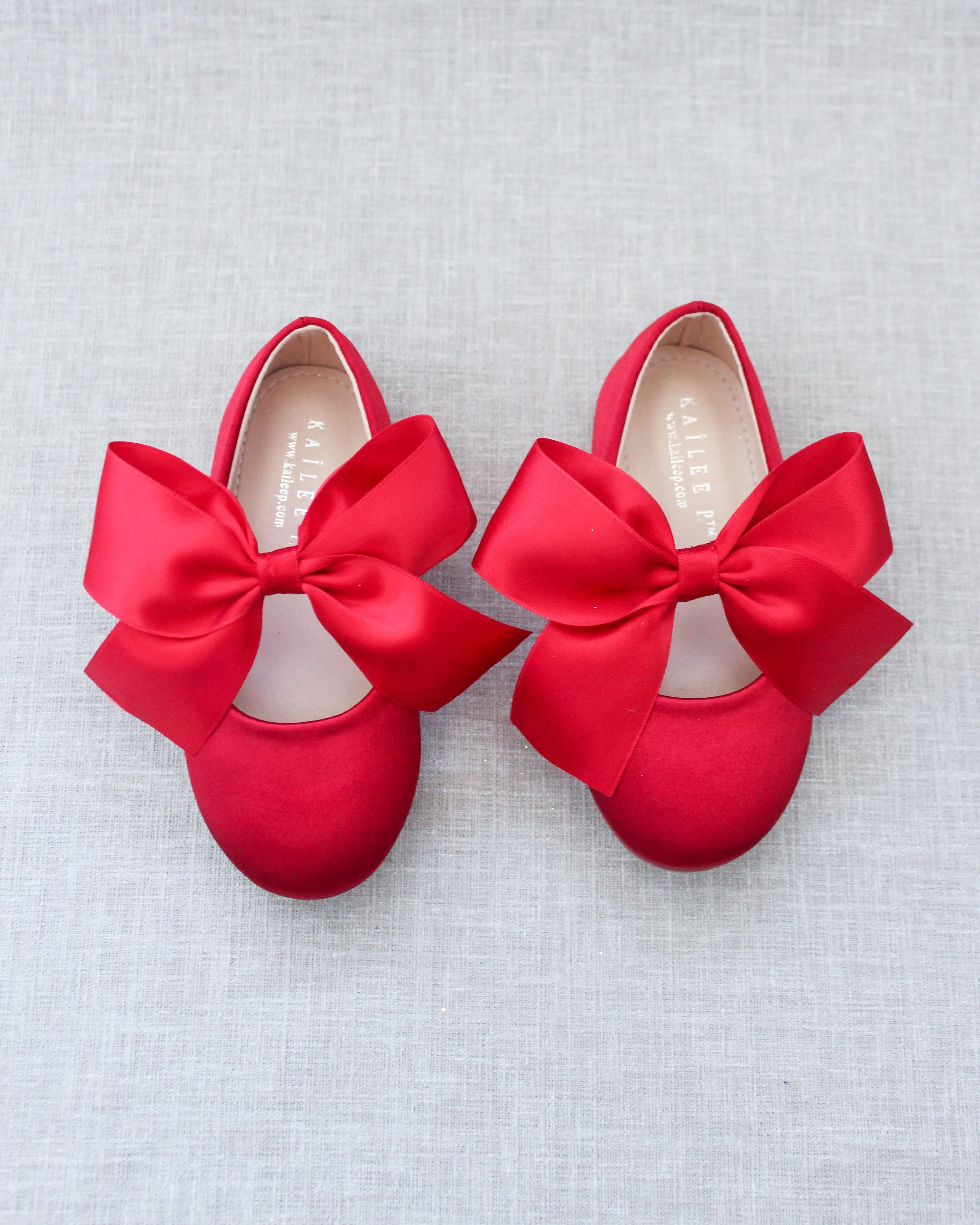 Satin Mary Jane Flats with Satin Bow