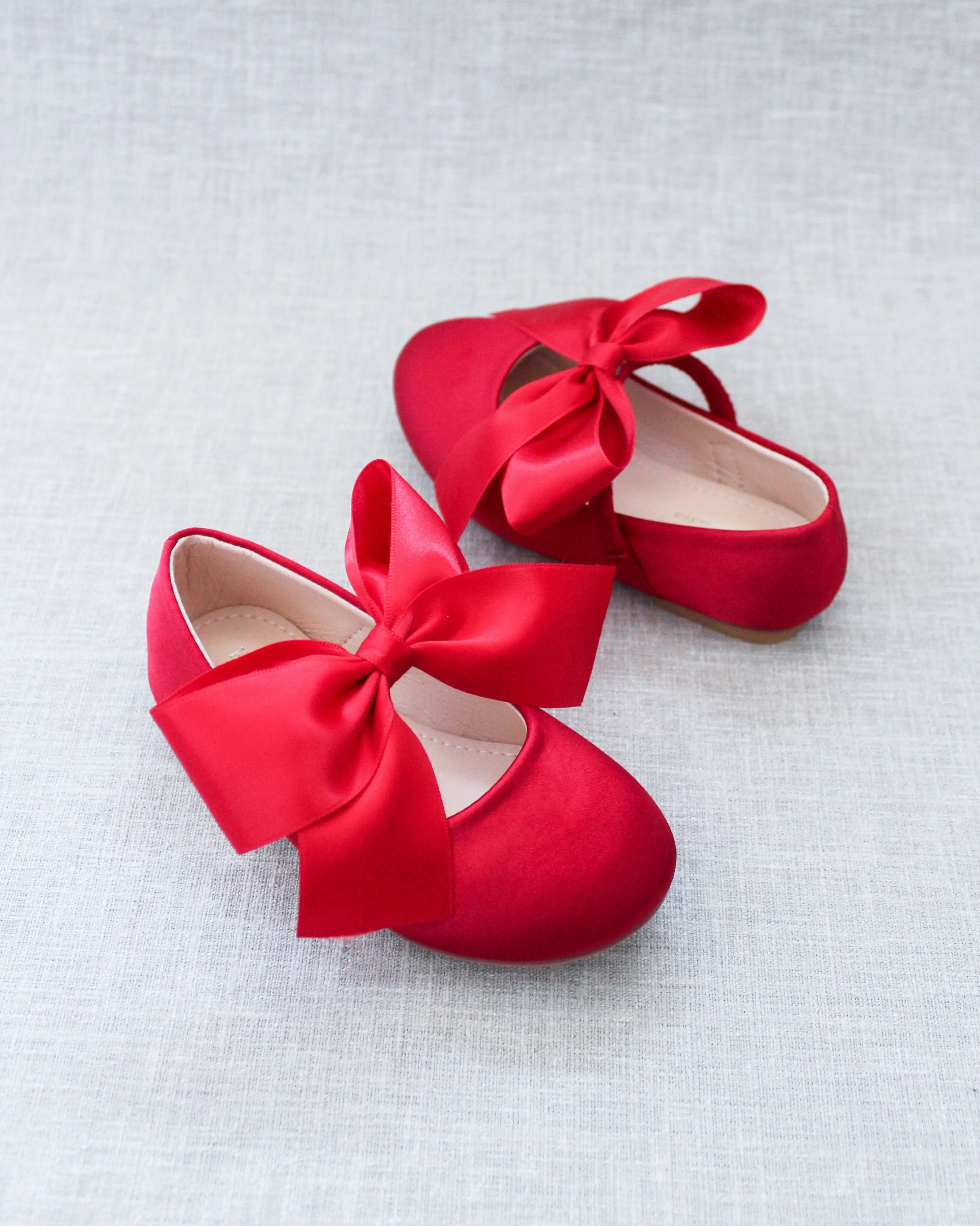 Satin Mary Jane Flats with Satin Bow