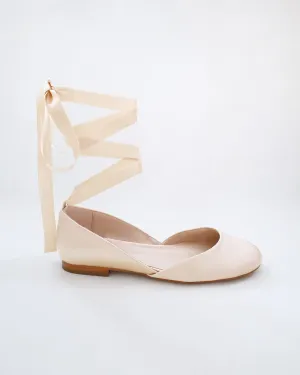 Satin Round Toe Evening Flat with Ballerina Lace Up