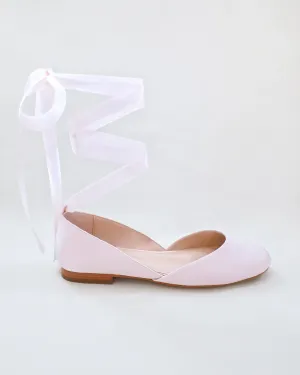 Satin Round Toe Evening Flat with Ballerina Lace Up