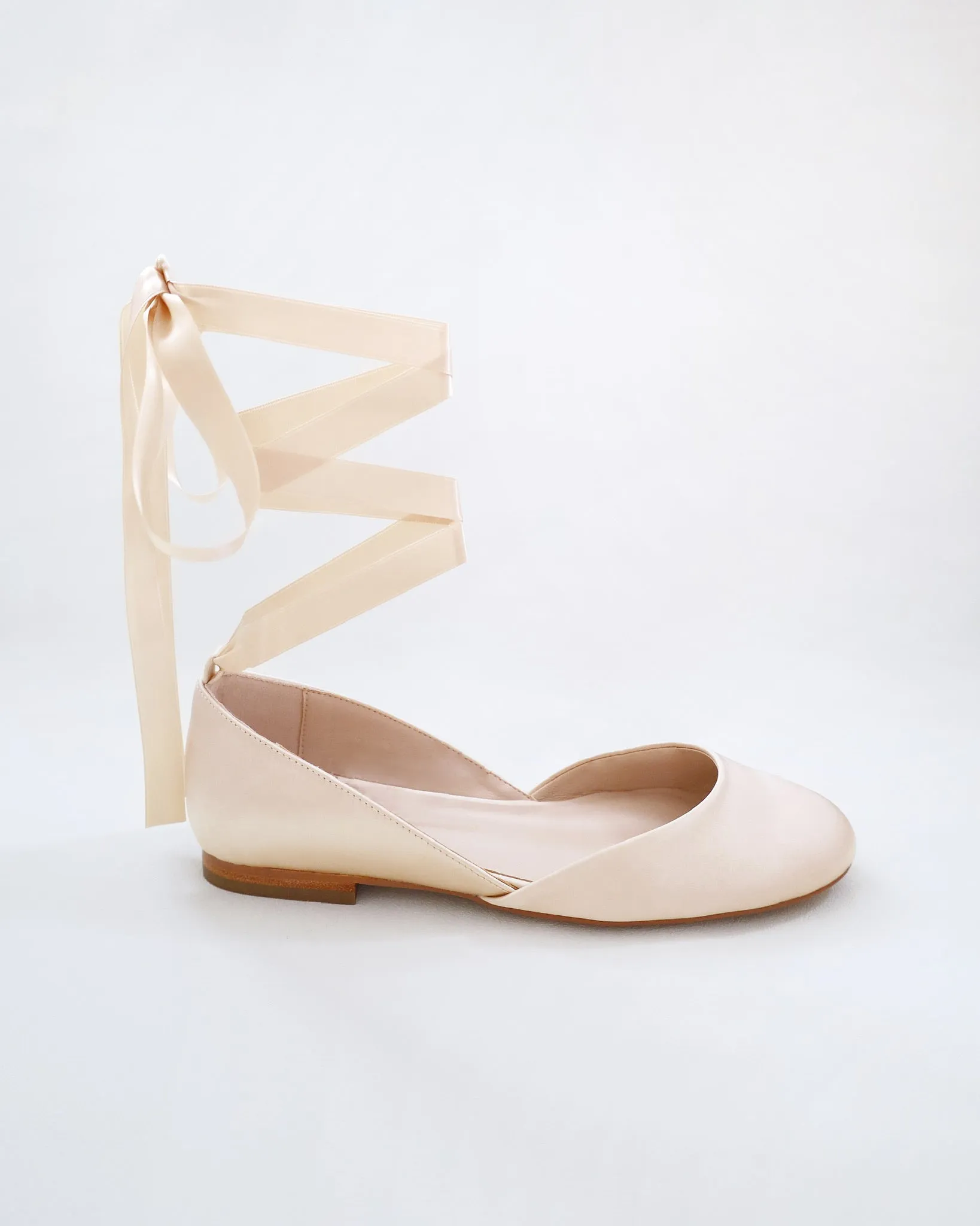 Satin Round Toe Evening Flat with Ballerina Lace Up