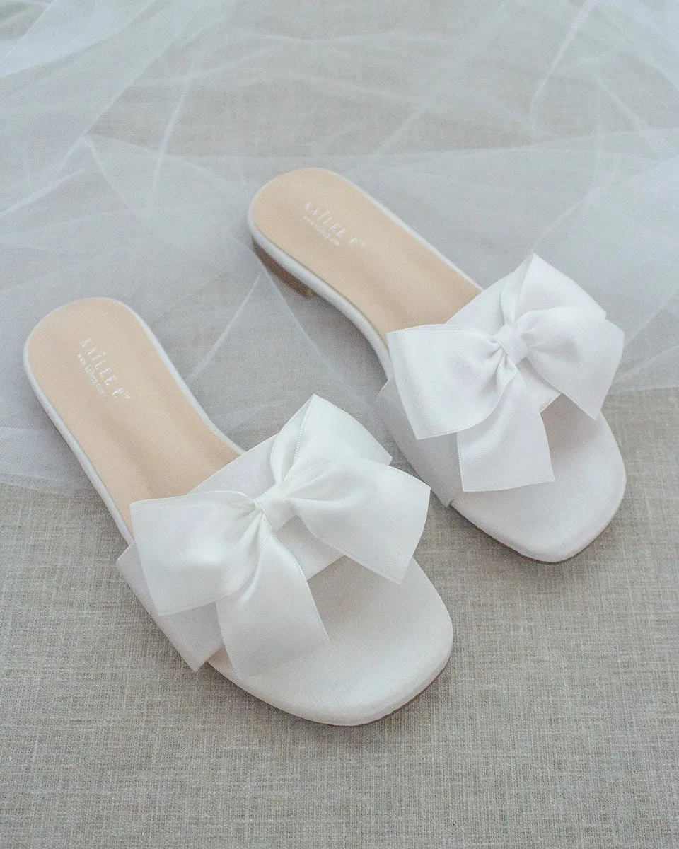Satin Slip on Sandals with Satin Bow