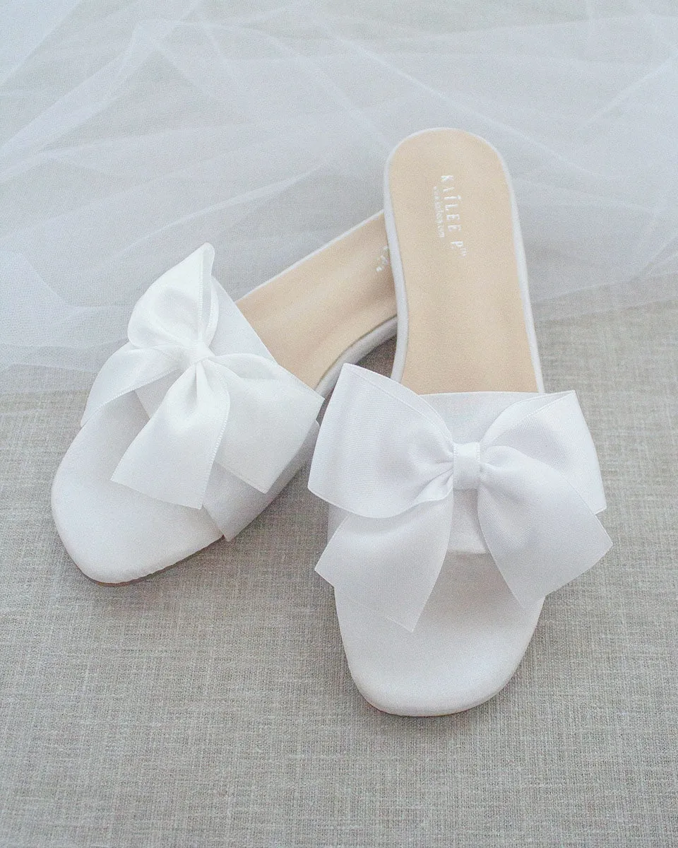 Satin Slip on Sandals with Satin Bow