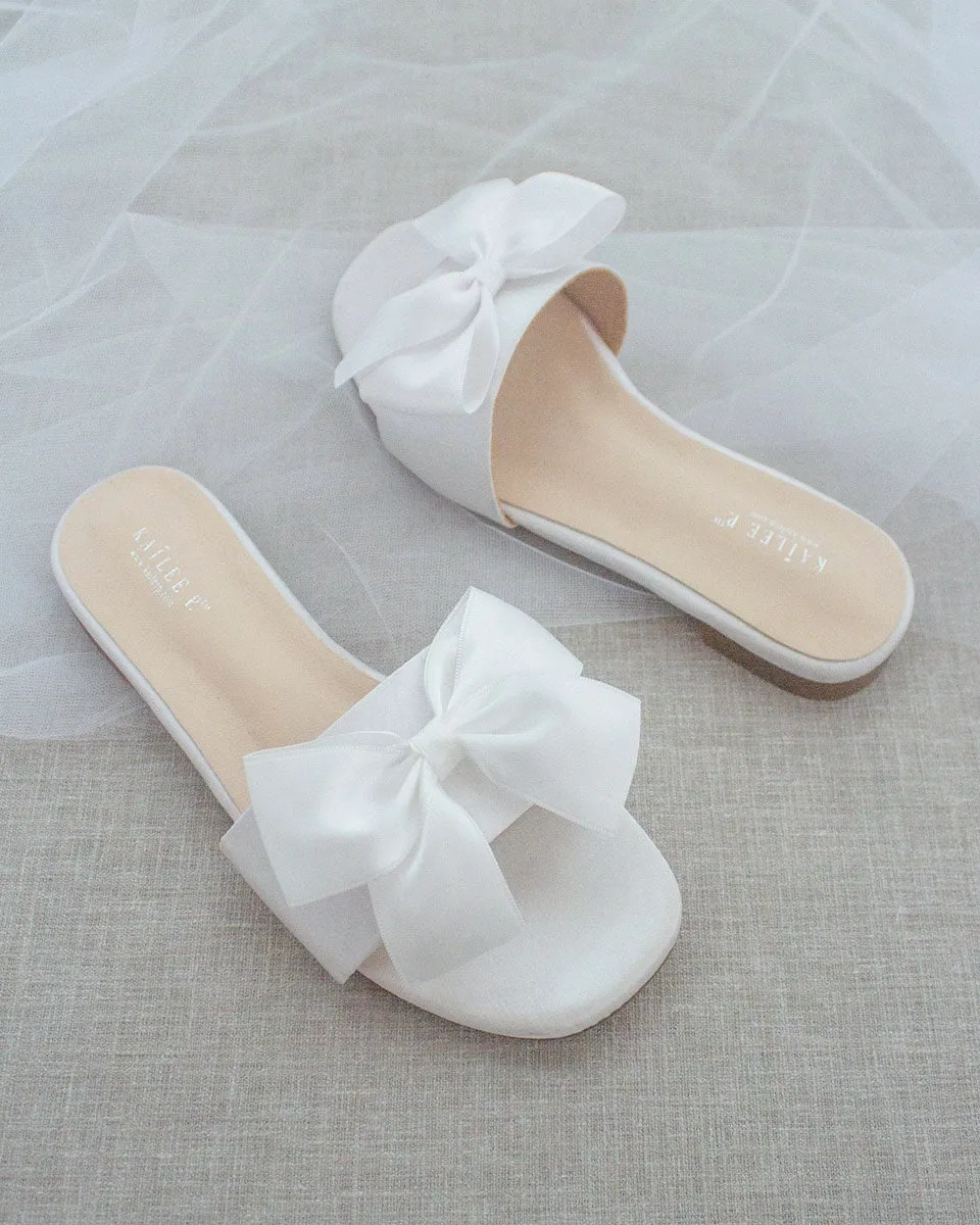 Satin Slip on Sandals with Satin Bow