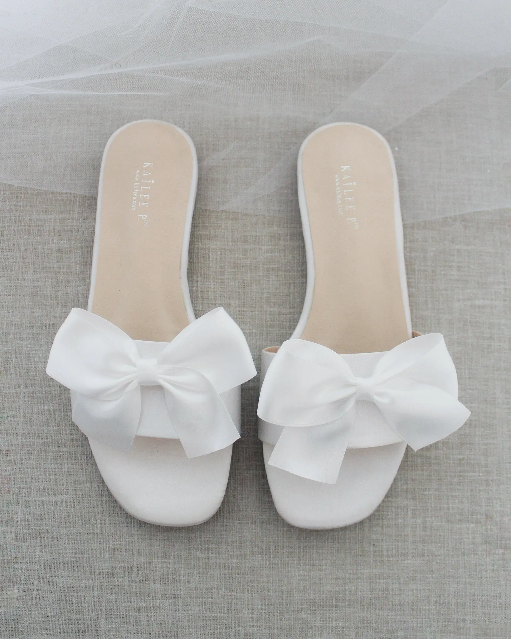 Satin Slip on Sandals with Satin Bow