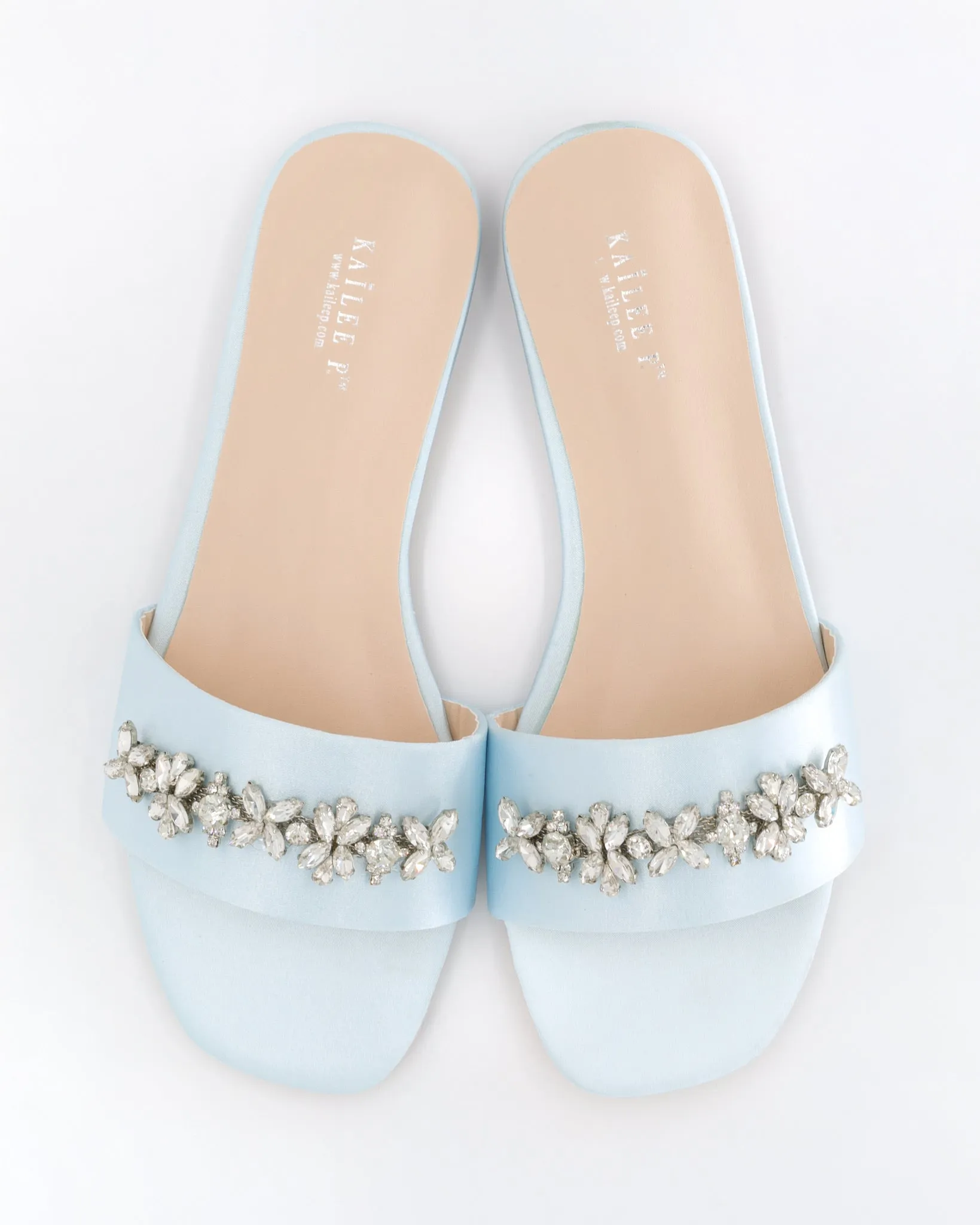 Satin Slip on Sandals with with Floral Rhinestones
