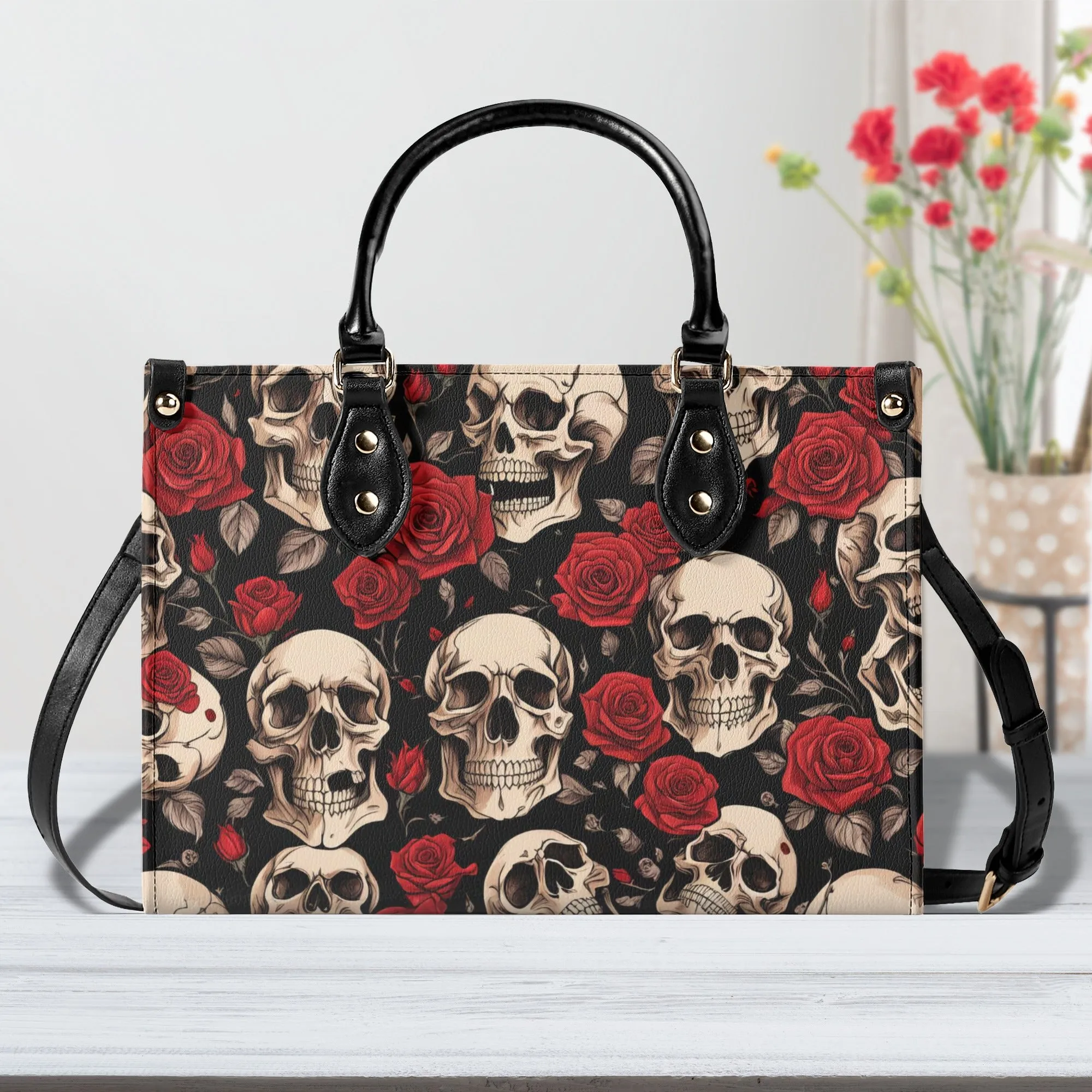 Skulls and Roses Luxury Womens Vegan Leather Handbag