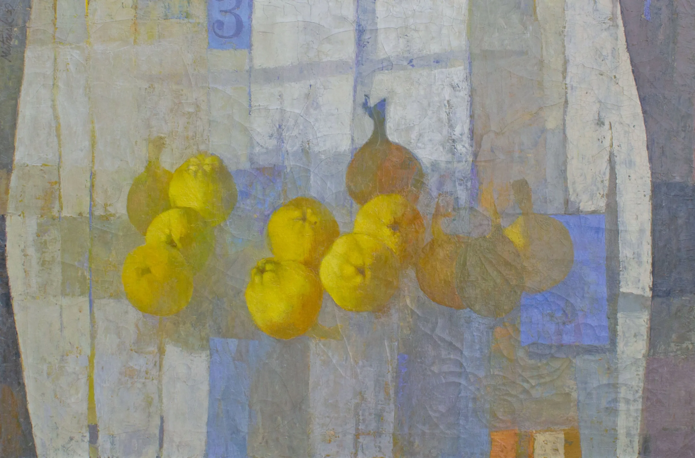 Stanley Mitruck Signed 1959 “Quince” Oil on Canvas Abstract Still Life Painting
