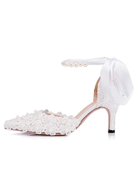 Sweet Lace Bridal Party Shoes With Ribbon