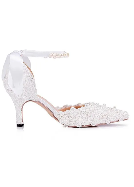 Sweet Lace Bridal Party Shoes With Ribbon