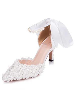 Sweet Lace Bridal Party Shoes With Ribbon