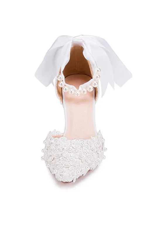 Sweet Lace Bridal Party Shoes With Ribbon