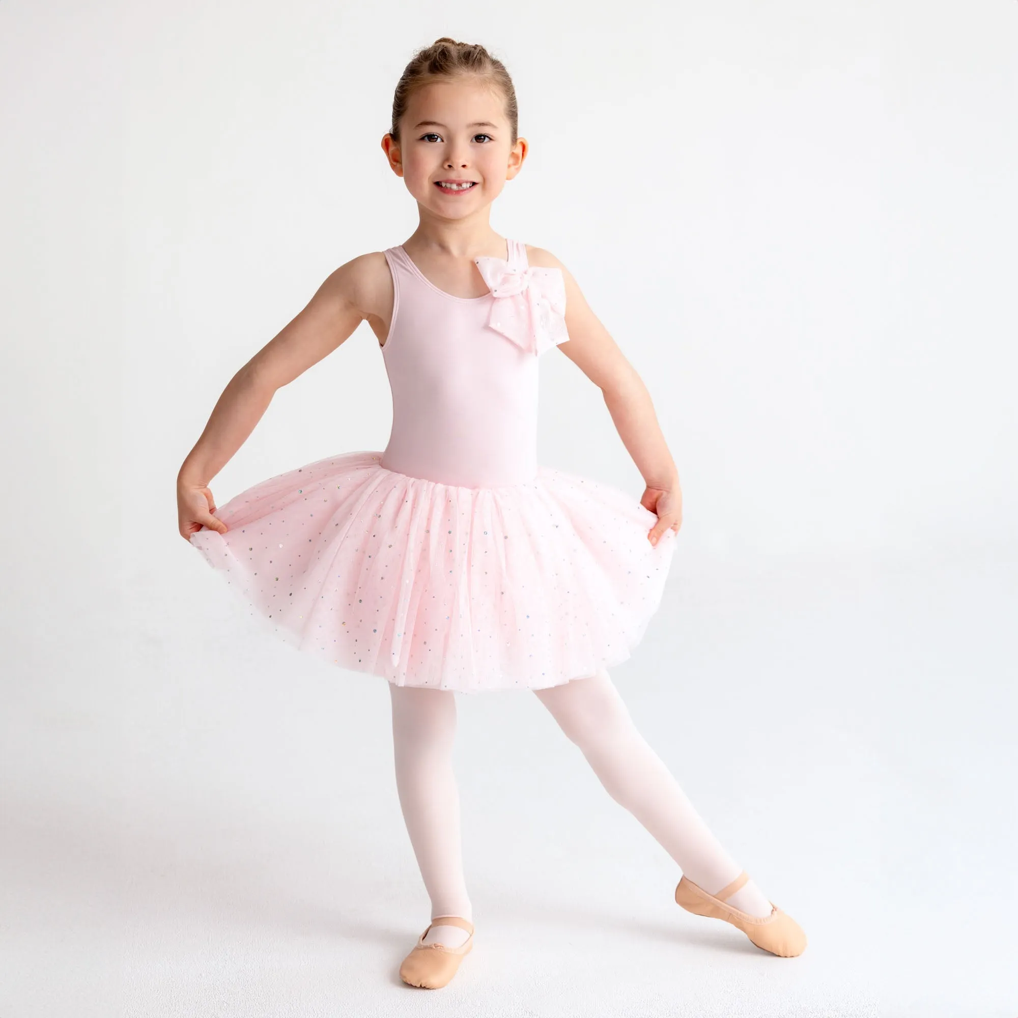 Tegan: Sequin Tulle Bow Tutu Dress in Pink
