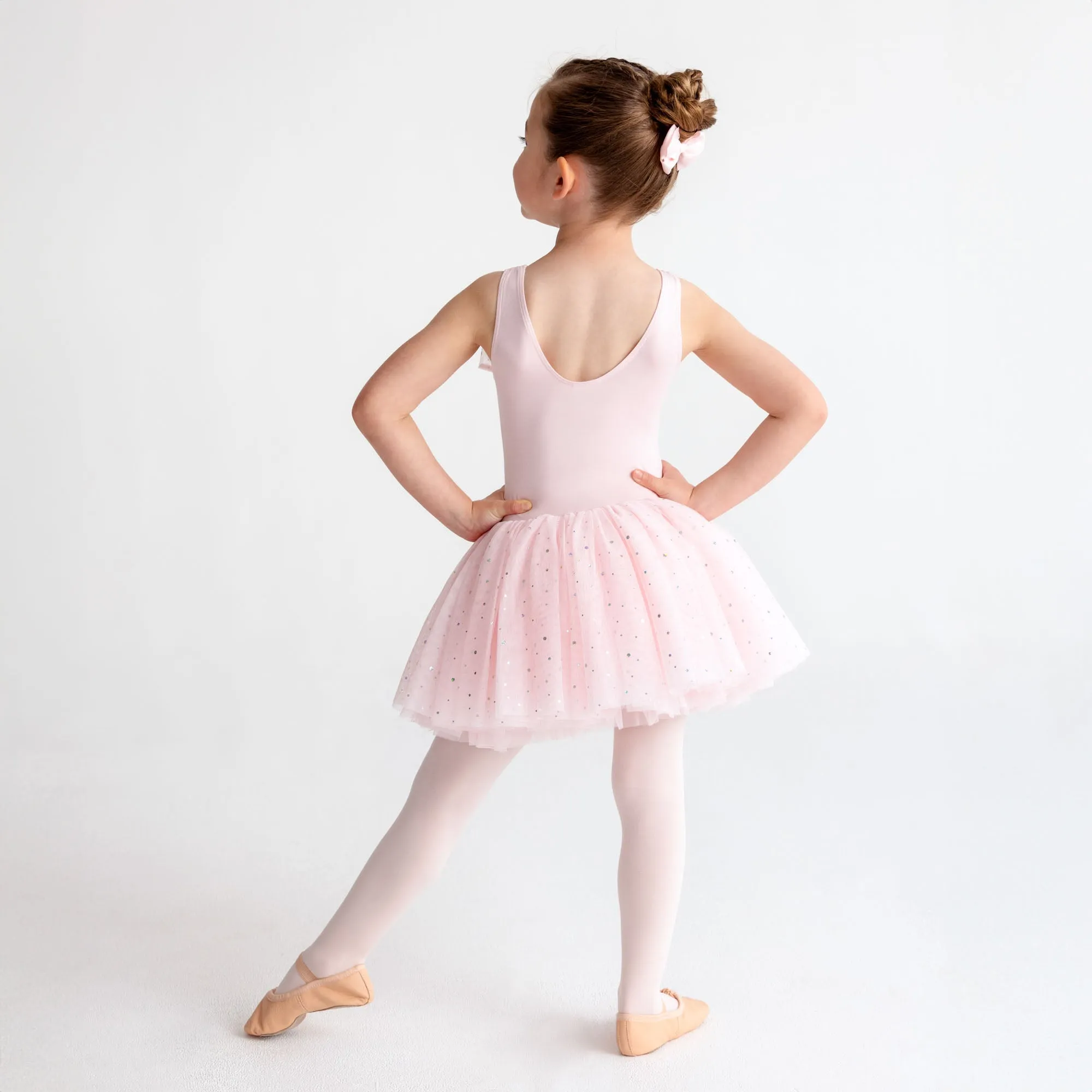 Tegan: Sequin Tulle Bow Tutu Dress in Pink