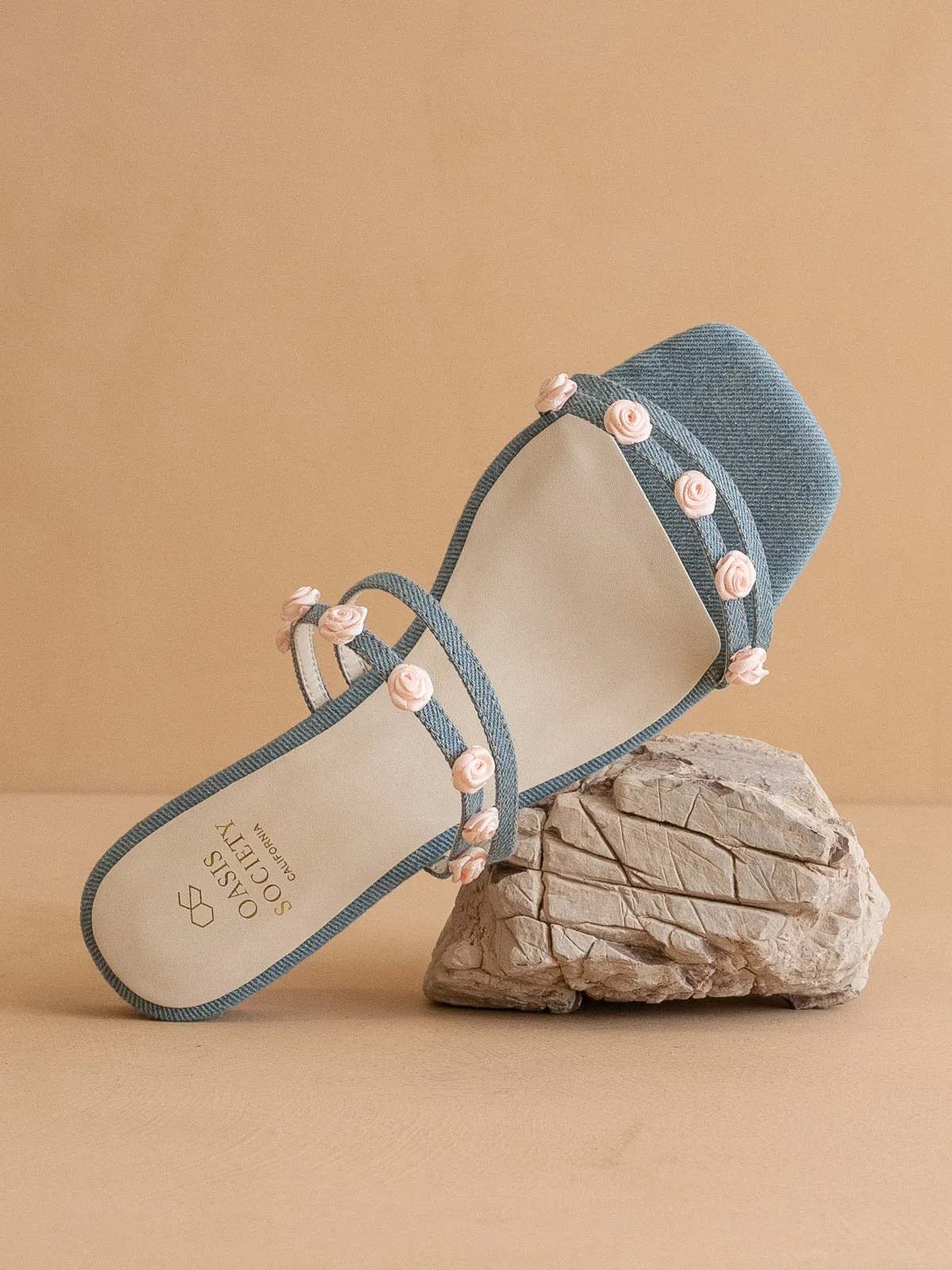 The Rosanna | Denim Rosette Detailed Flats
