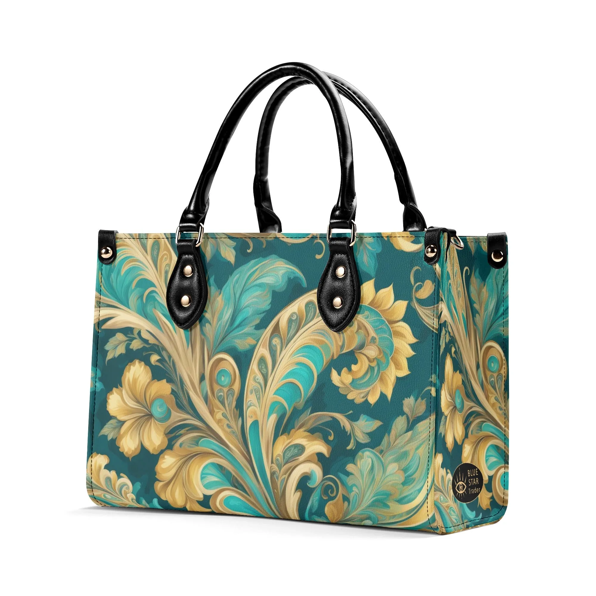 Turquoise Paisley Luxury Womens Vegan Leather Handbag