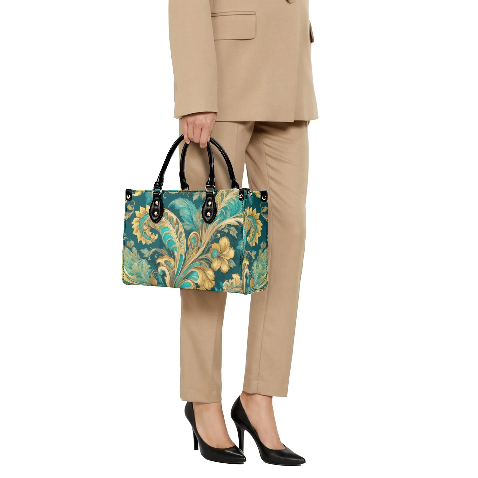 Turquoise Paisley Luxury Womens Vegan Leather Handbag