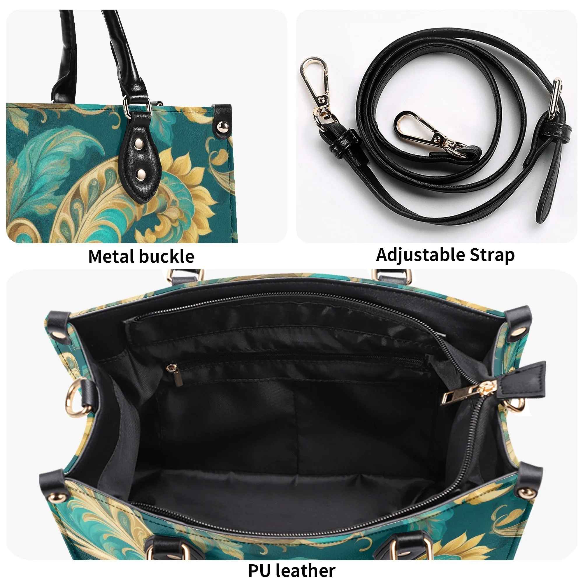 Turquoise Paisley Luxury Womens Vegan Leather Handbag