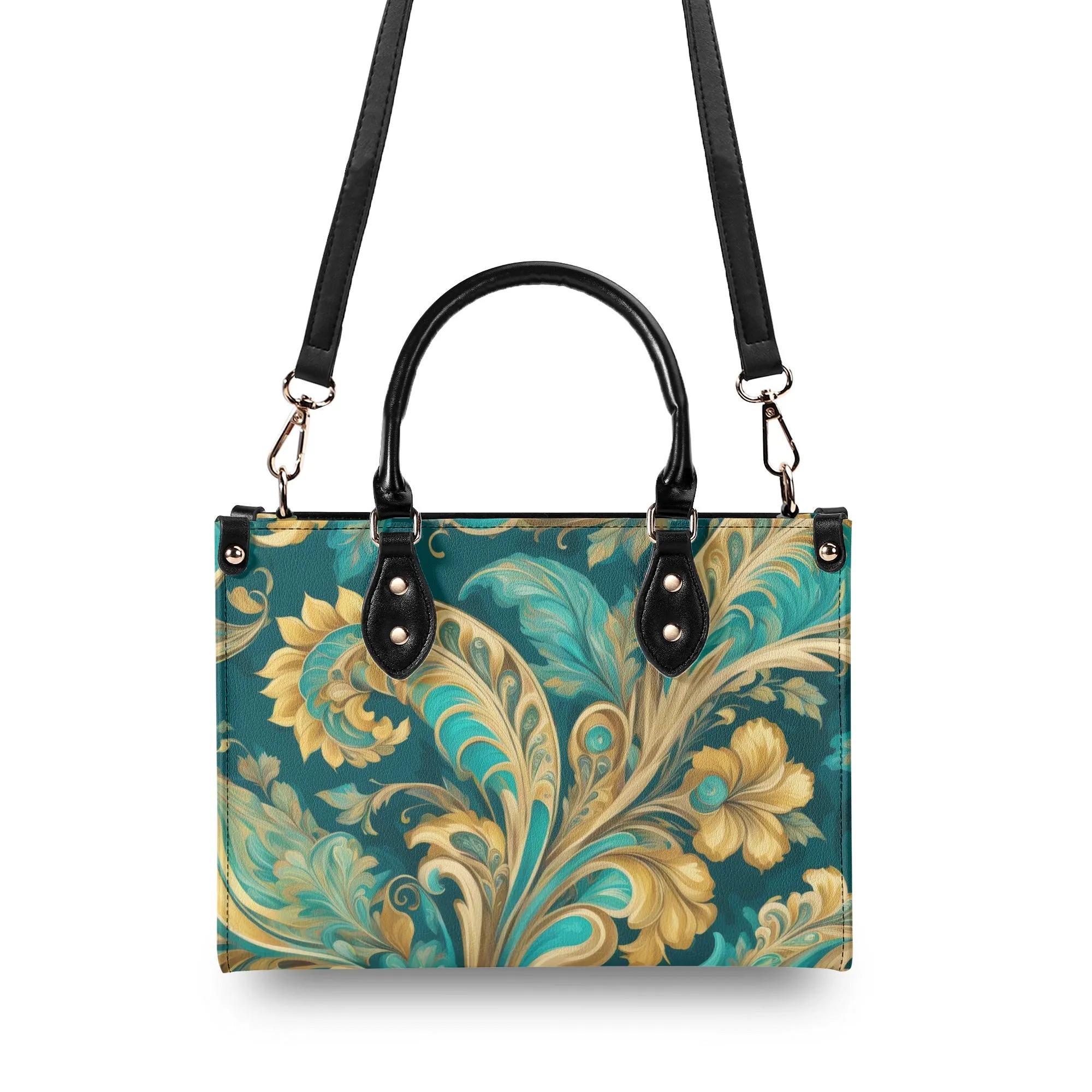Turquoise Paisley Luxury Womens Vegan Leather Handbag