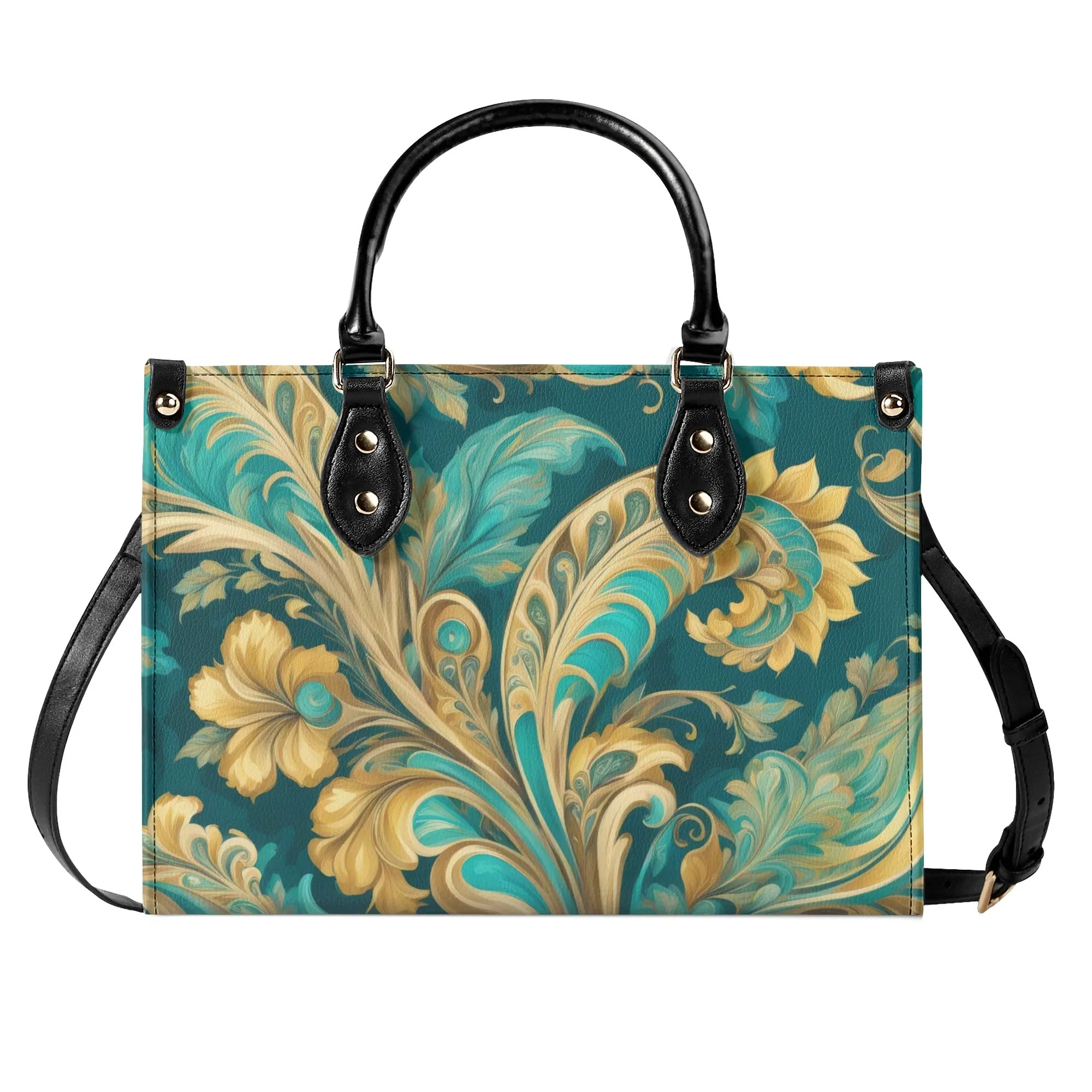 Turquoise Paisley Luxury Womens Vegan Leather Handbag