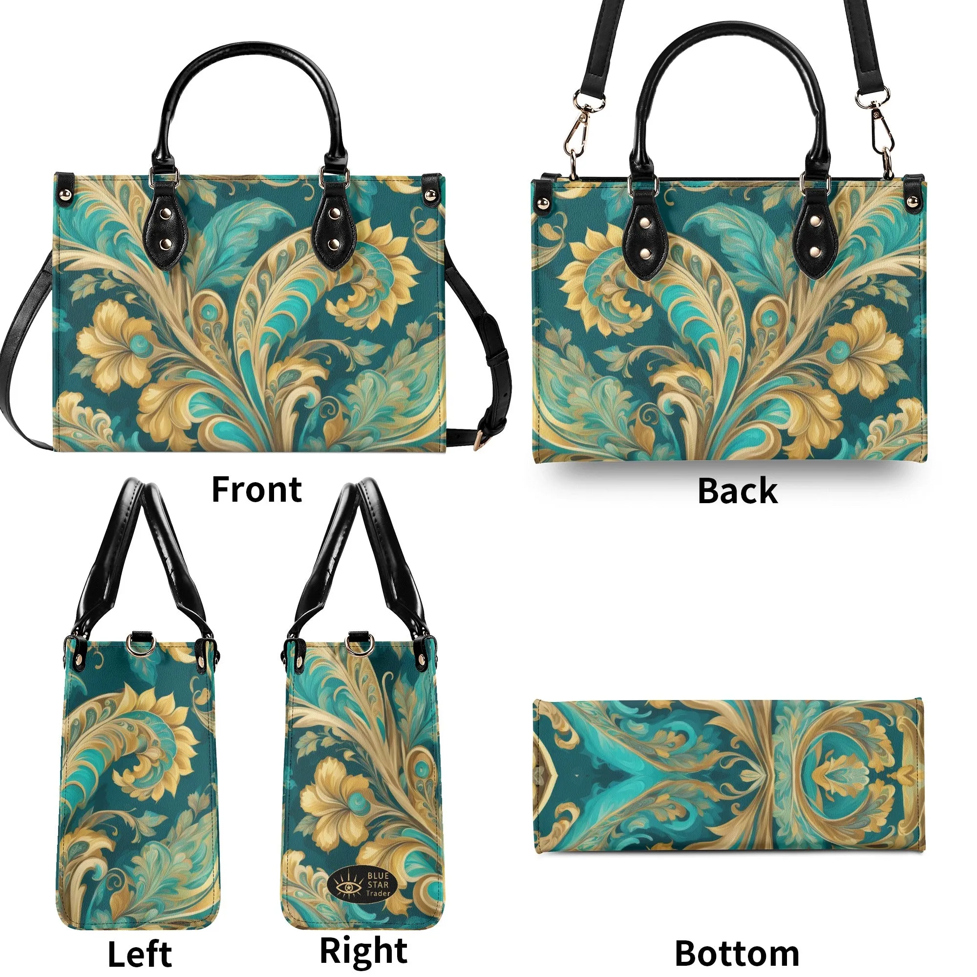 Turquoise Paisley Luxury Womens Vegan Leather Handbag