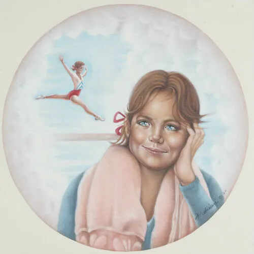 Untitled (Girl Dreaming of Gymnast) By Anthony Sidoni 1984 Signed Oil on Canvas