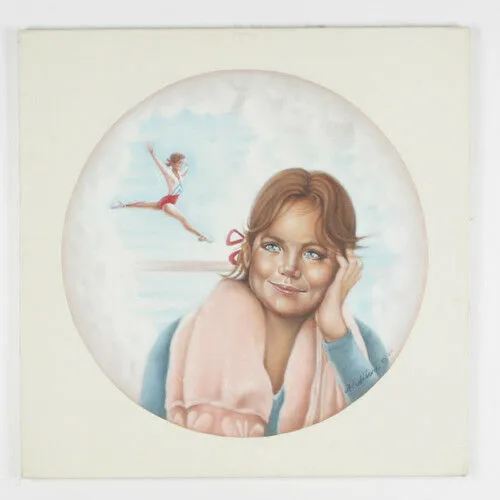 Untitled (Girl Dreaming of Gymnast) By Anthony Sidoni 1984 Signed Oil on Canvas
