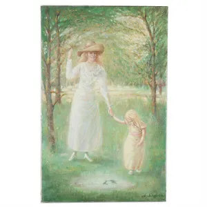 Untitled (Mother/Daughter Holding Hands) by Anthony Sidoni Signed Oil on Canvas