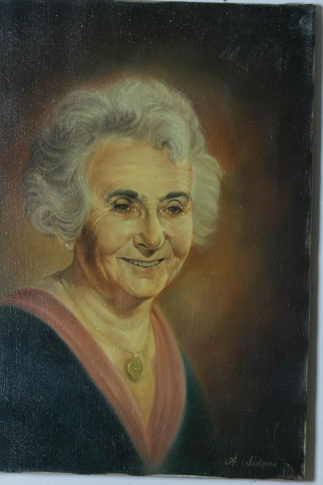 Untitled (Portrait of Elderly Woman) By Anthony Sidoni 1971 Signed Oil on Canvas