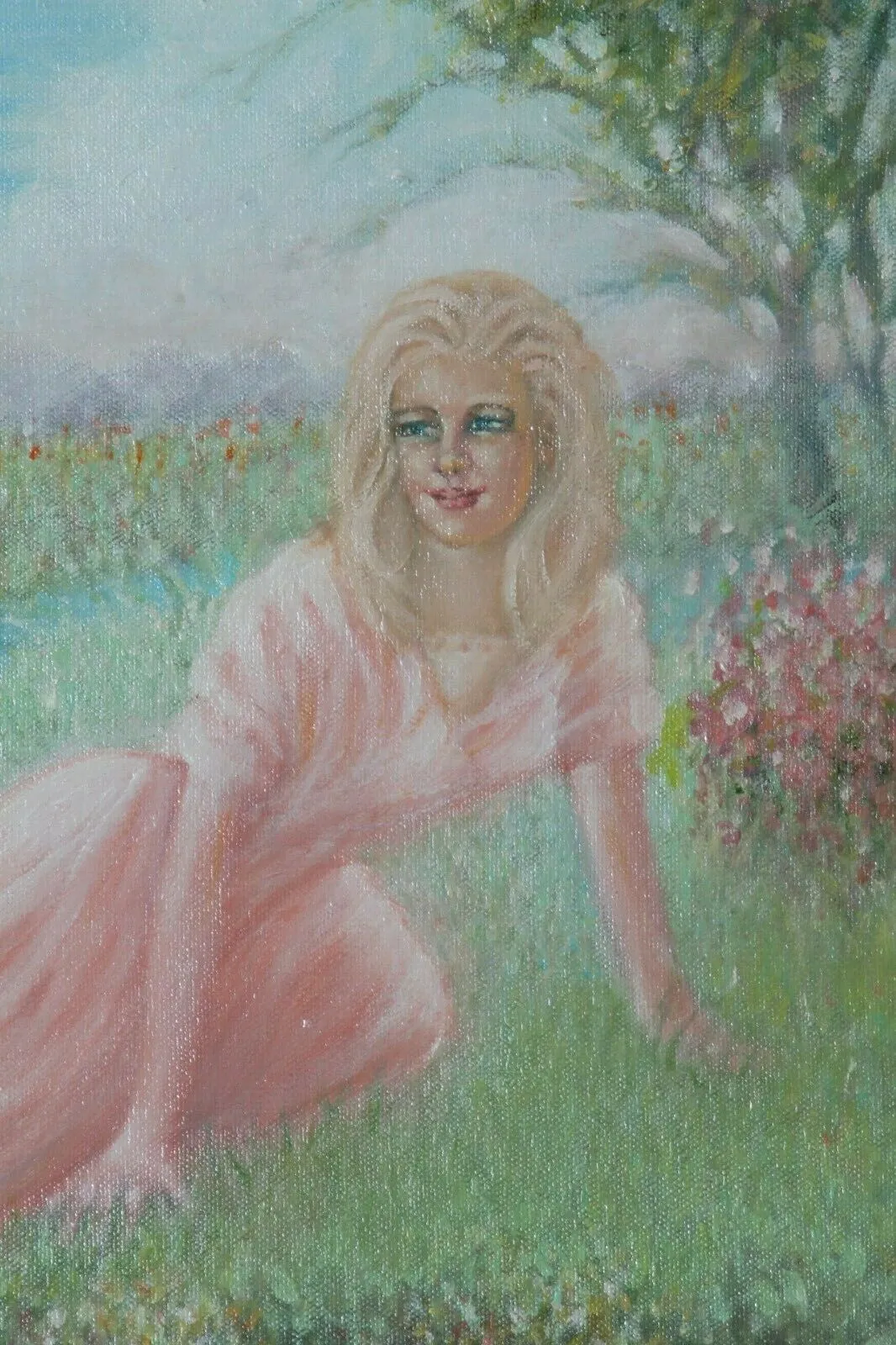 Untitled (Woman in Flower Field) By Anthony Sidoni 1991 Signed Oil on Canvas
