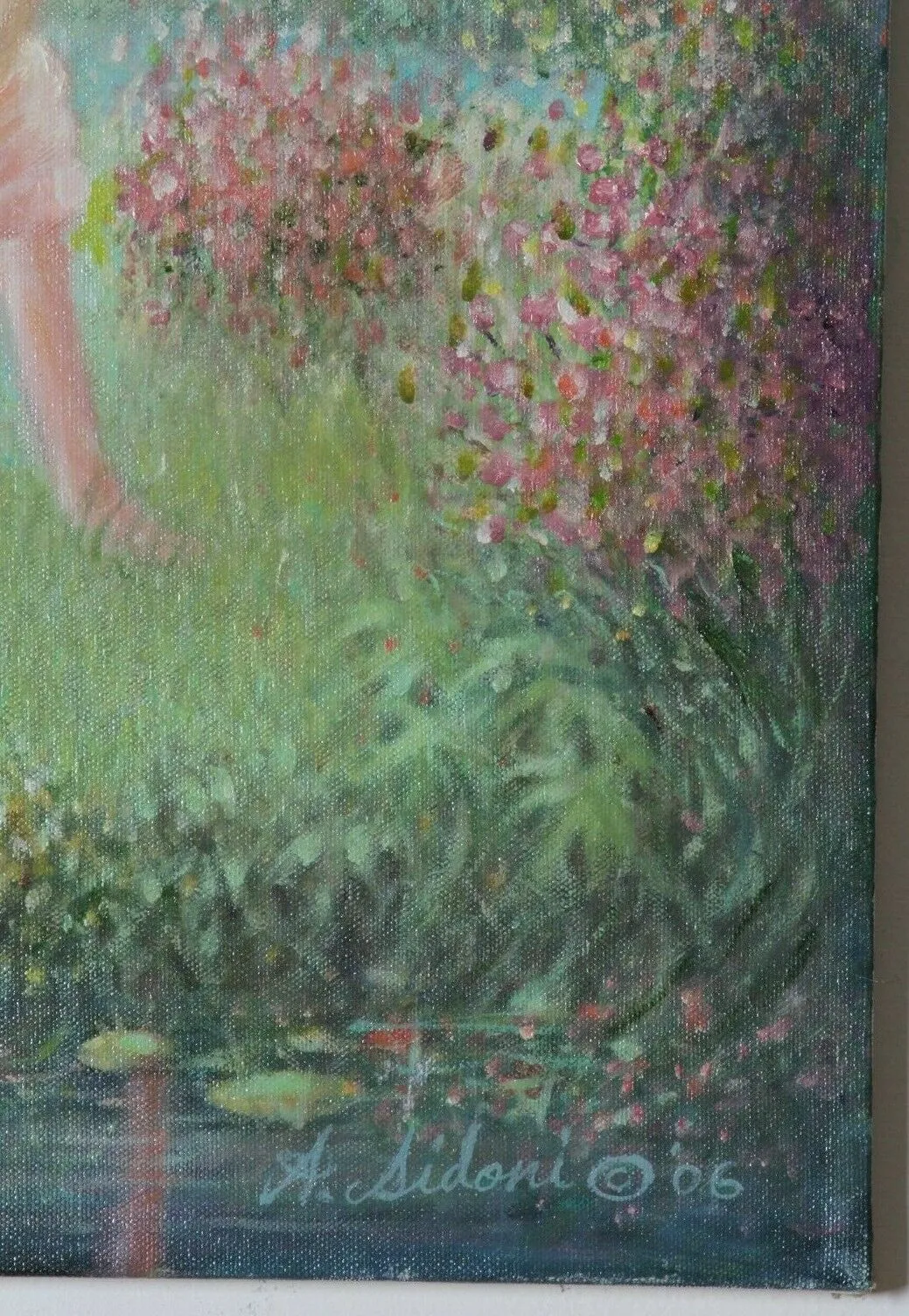 Untitled (Woman in Flower Field) By Anthony Sidoni 1991 Signed Oil on Canvas