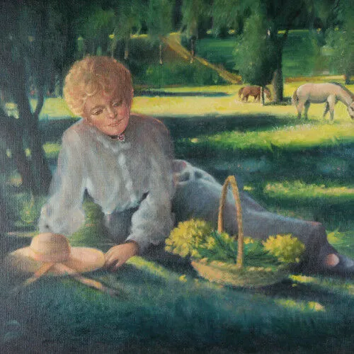 Untitled (Woman Resting Under Tree)  By Anthony Sidoni 1990 Signed Oil on Canvas