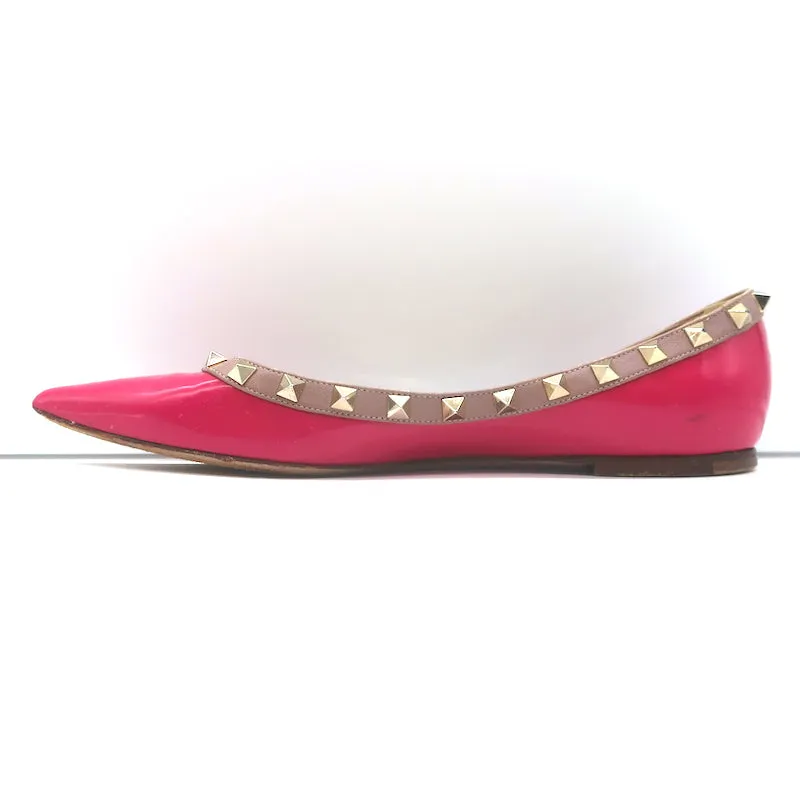Valentino Rockstud Pointed Toe Ballet Flats Fuchsia Patent Leather Size 39