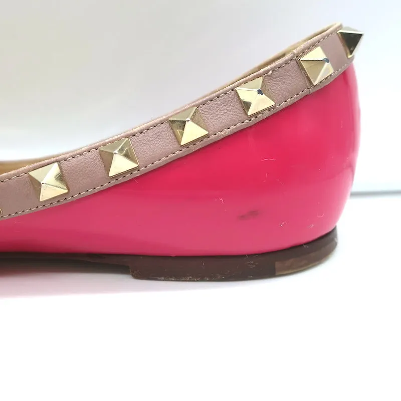 Valentino Rockstud Pointed Toe Ballet Flats Fuchsia Patent Leather Size 39