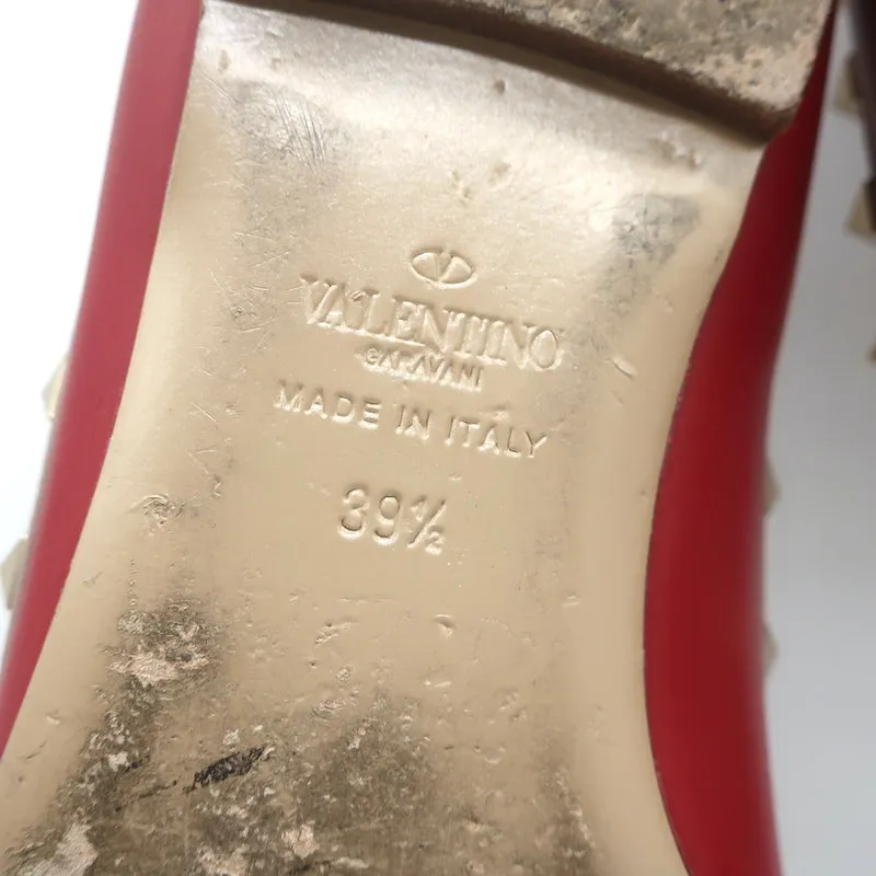 Valentino Rockstud Pointed Toe Ballet Flats Red Leather Size 39.5