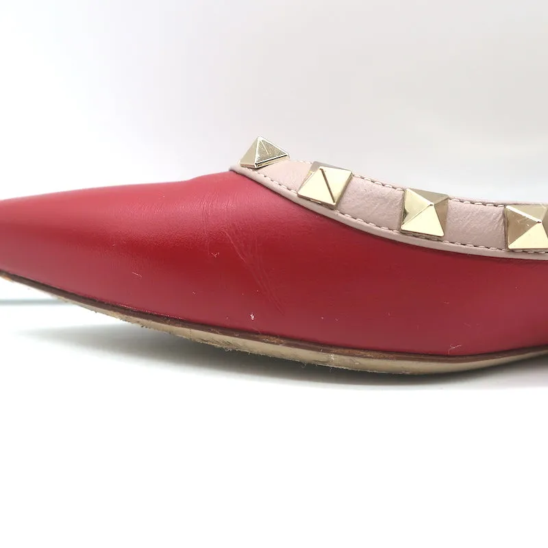 Valentino Rockstud Pointed Toe Ballet Flats Red Leather Size 39.5