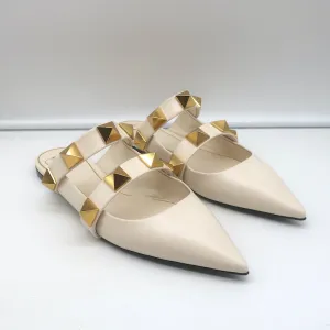 Valentino Roman Stud Mules Cream Leather Size 39 Pointed Toe Flats NEW