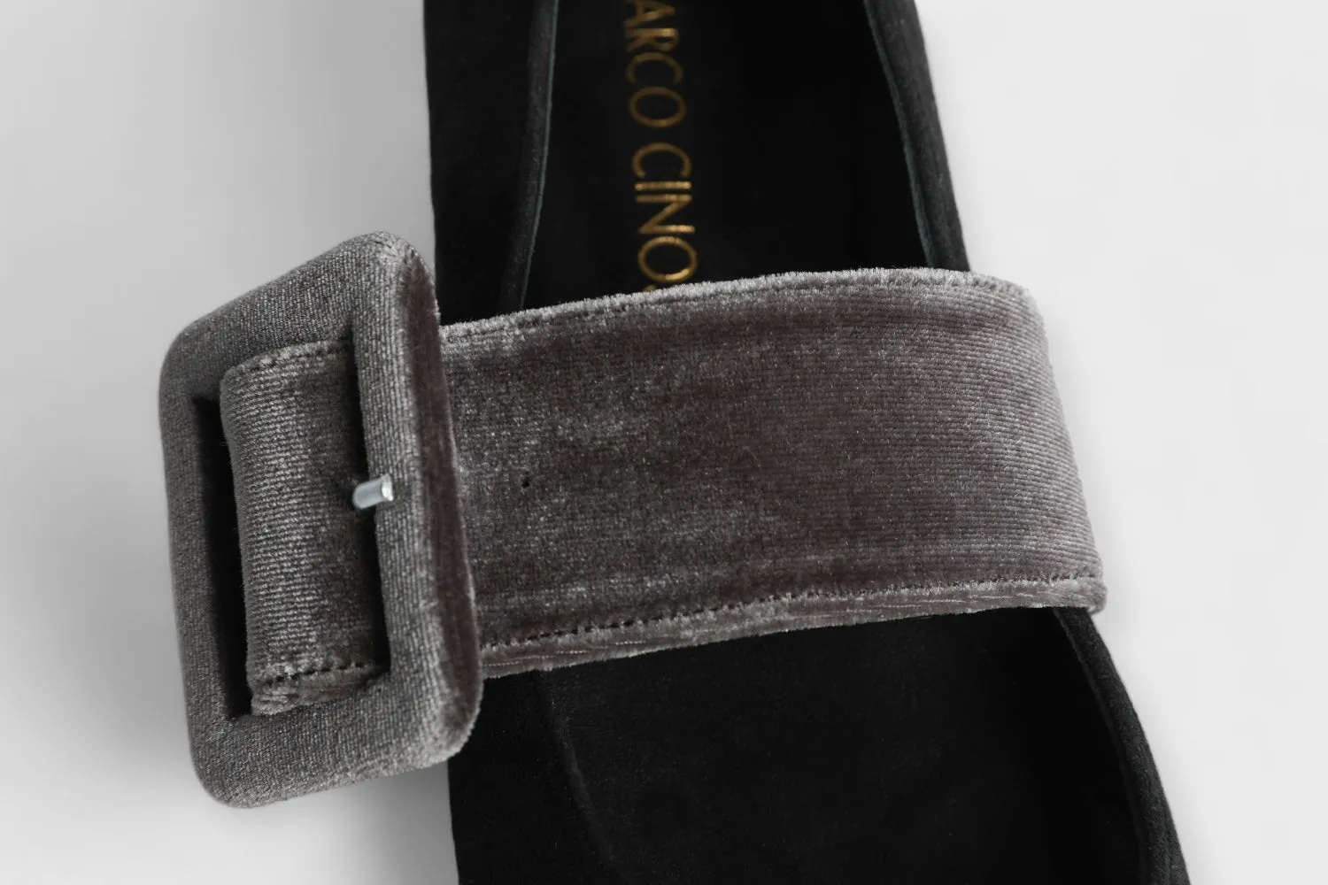 Victorian Black Suede Velvet Buckle Flat
