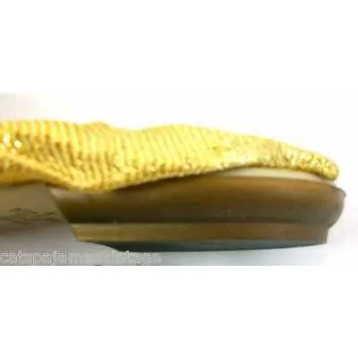 Vintage Shoes Fun Gold Metallic Flats Square Toe  Size 7-71/2 1950S