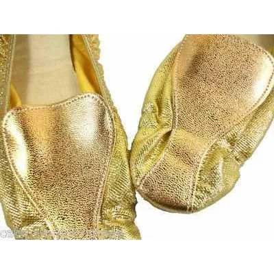 Vintage Shoes Fun Gold Metallic Flats Square Toe  Size 7-71/2 1950S