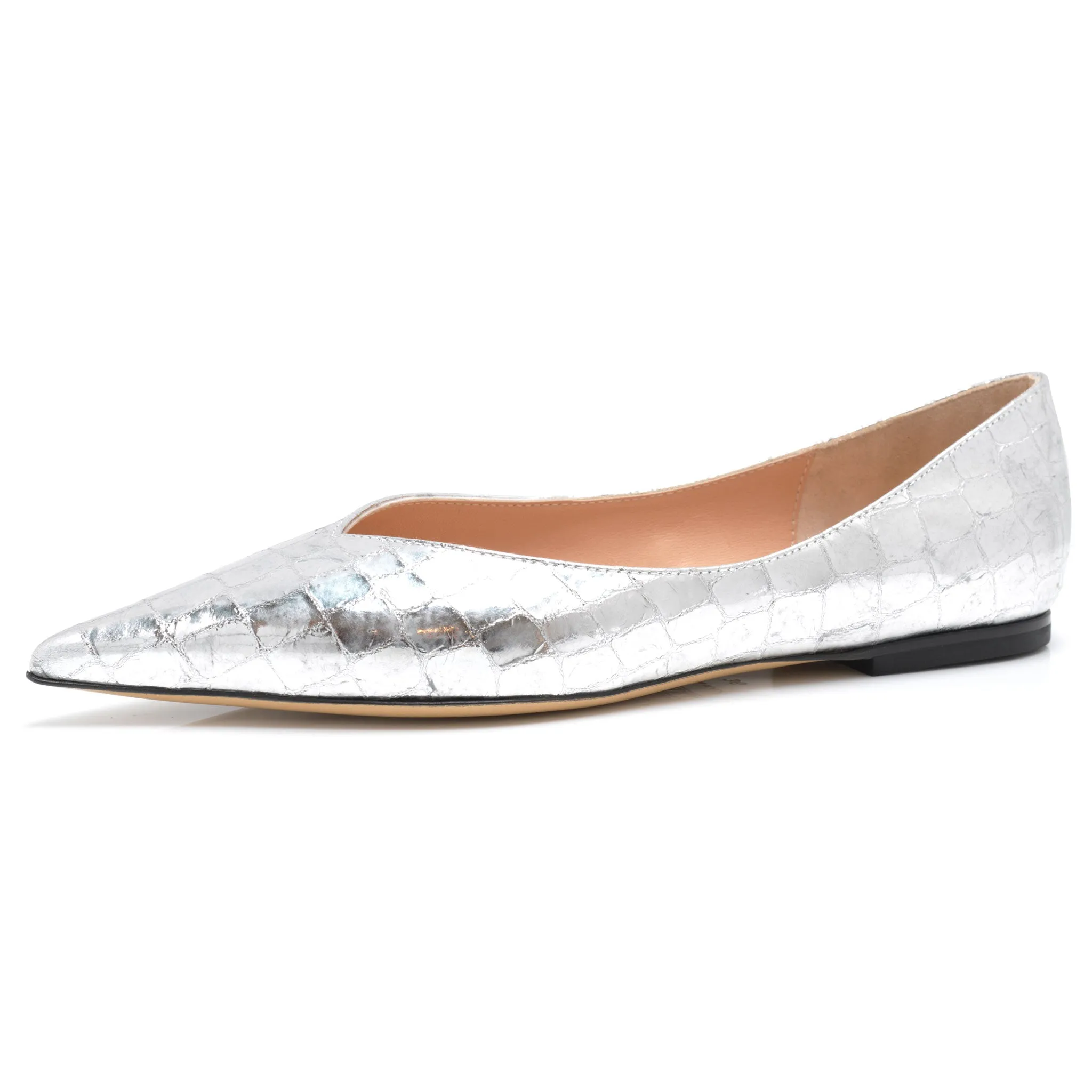 Vivienne Pointed Toe Flats in Silver