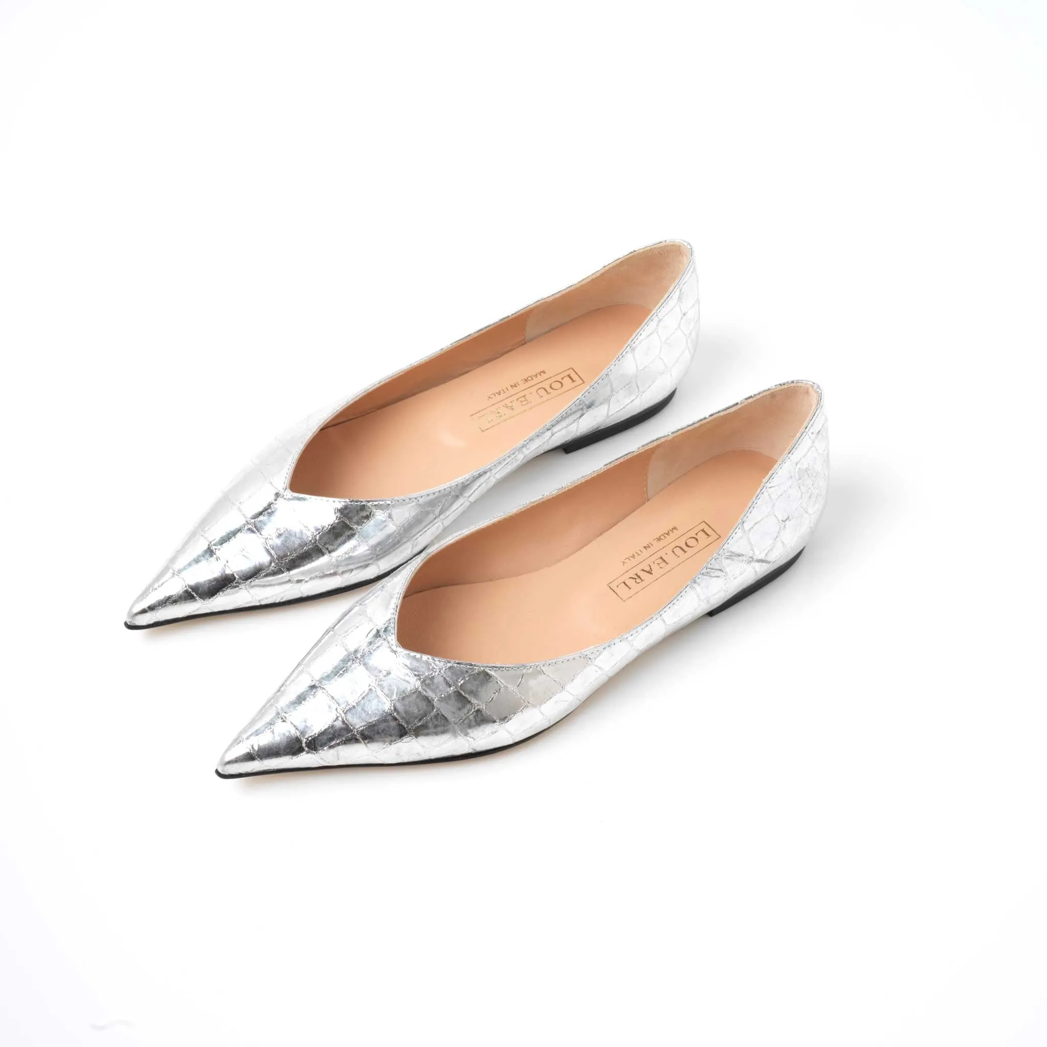 Vivienne Pointed Toe Flats in Silver