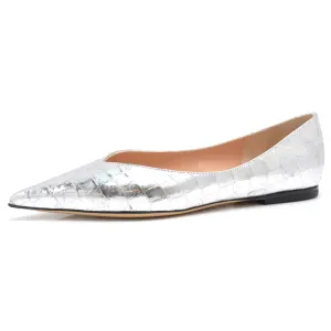 Vivienne Pointed Toe Flats in Silver