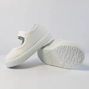 White Canvas Mary Jane's