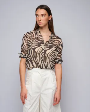 wild roses print voile grandfather shirt - noir
