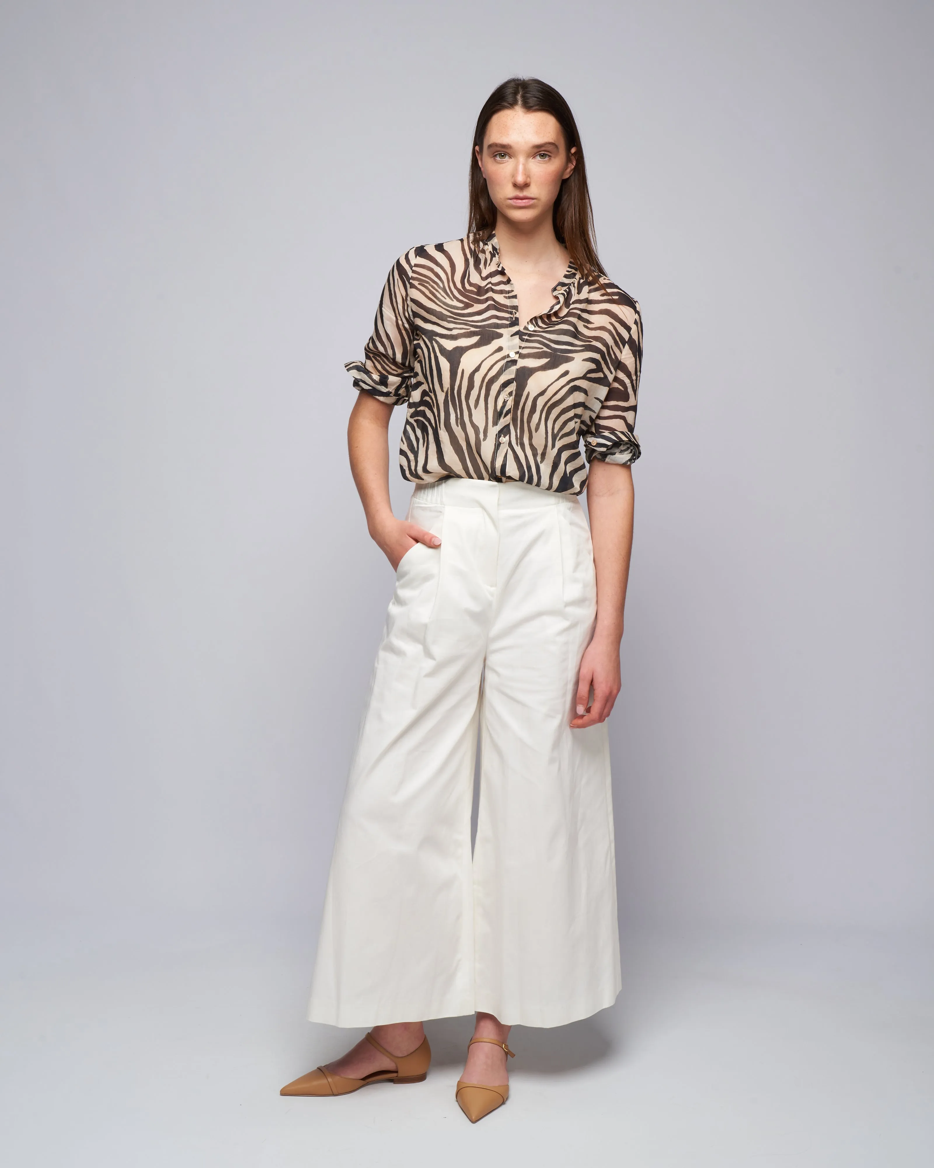 wild roses print voile grandfather shirt - noir