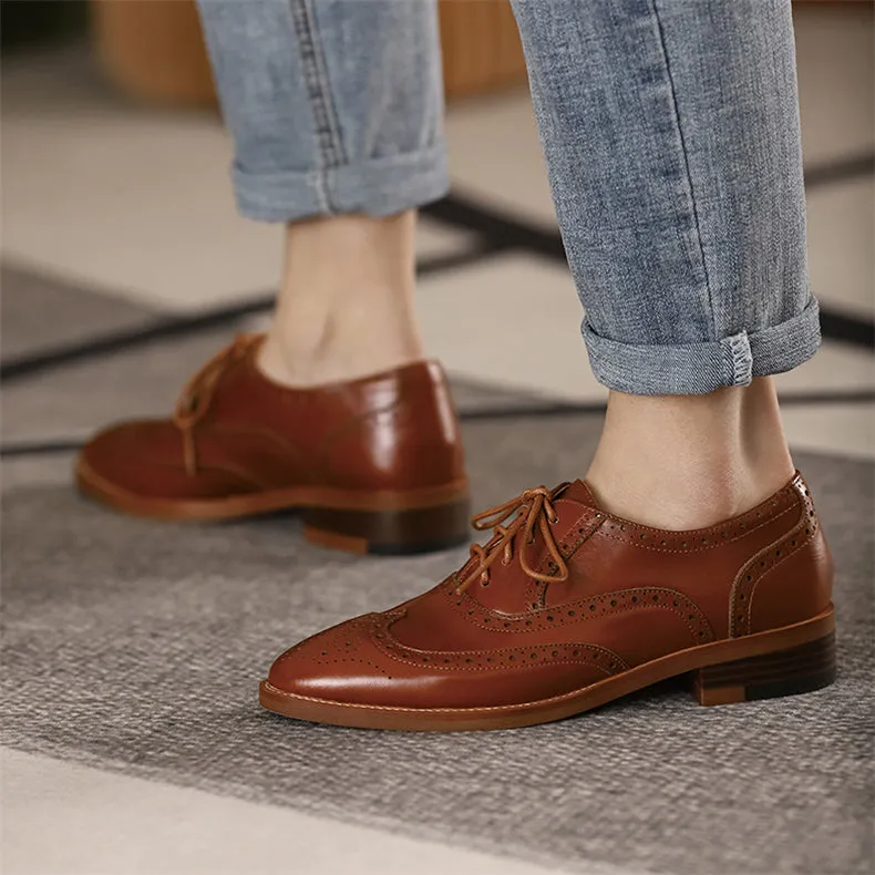 Women Genuine Leather Flats Oxfords Shoes
